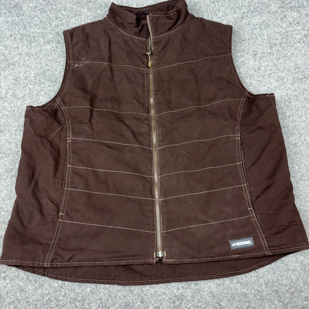 Berne Canvas Workwear Vest Women XL Brown Quilted Lined Full Zip Cotton Duck EUC